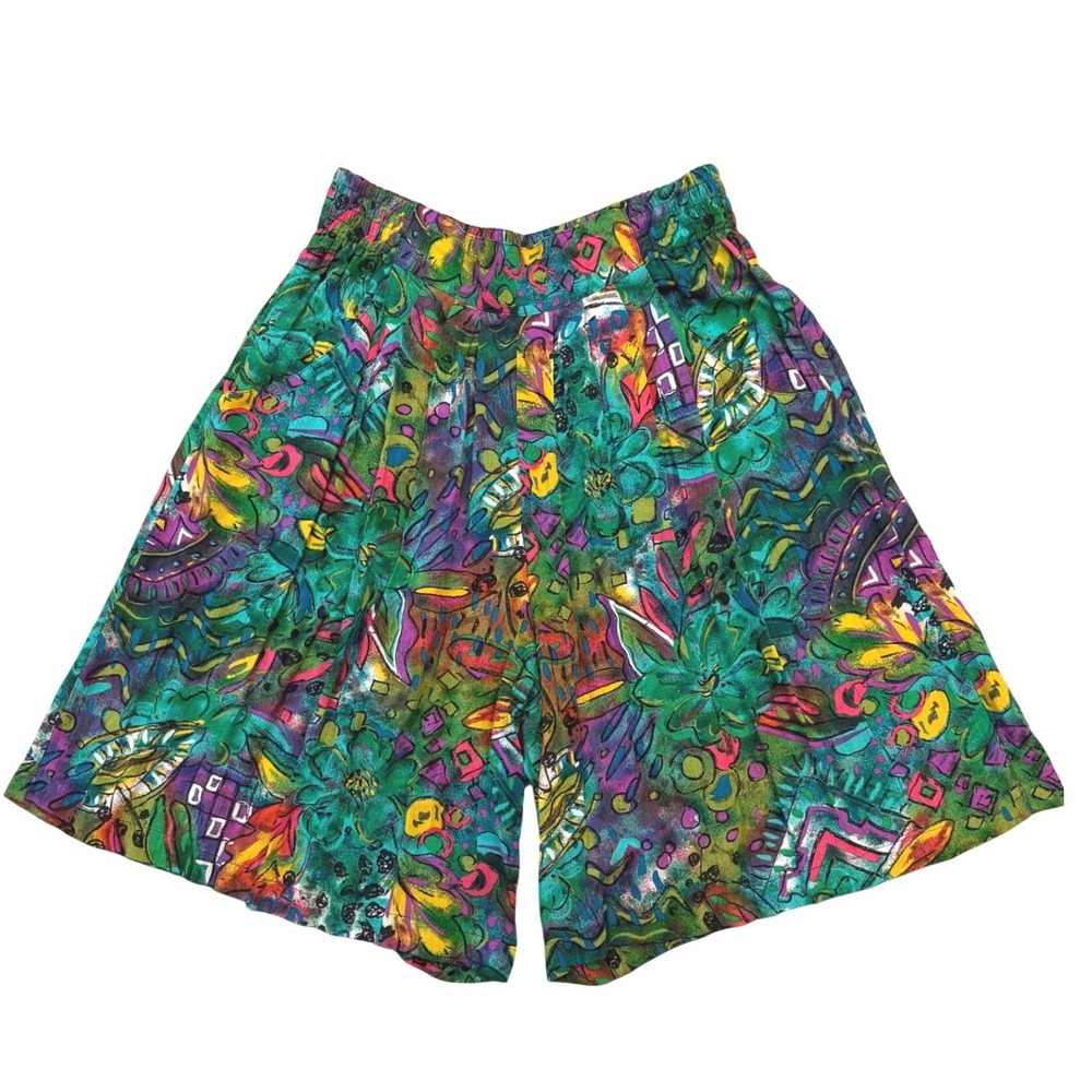 Carole Little Vintage 90s Psychedelic Abstract Floral Culottes Shorts Multi  8